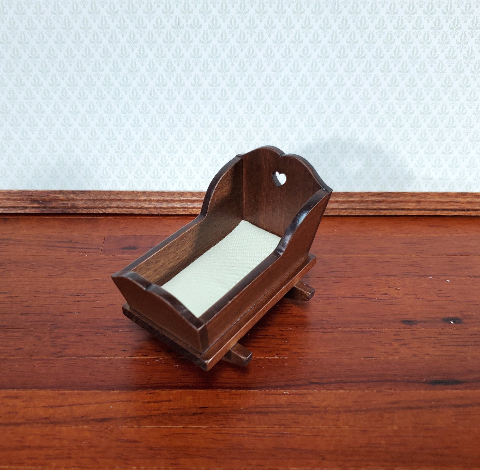Dollhouse Cradle Small Crib for Nursery Walnut Finish 1:12 Scale Miniature Furniture