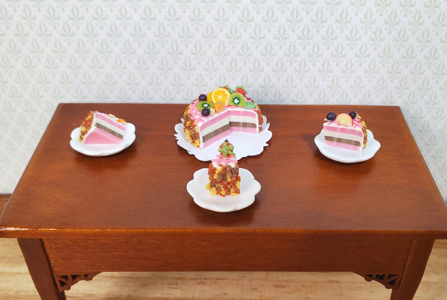 Dollhouse Fruit Topped Cake Sliced 1:12 Scale Miniature Dessert Food Bakery