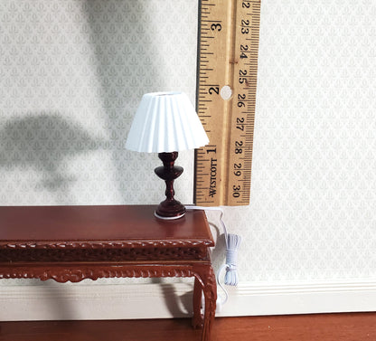 Dollhouse Miniature Table Lamp White Shade Bronze Base 1:12 Scale 12 volt with Plug