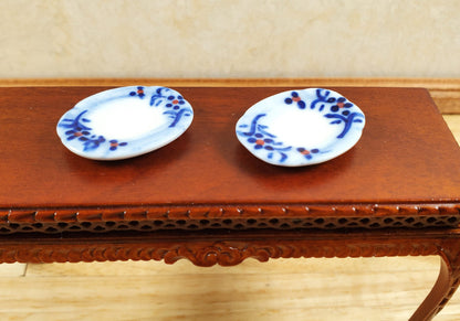 Dollhouse 2 Small White & Blue Ceramic Platters 1:12 Scale Miniature Dish