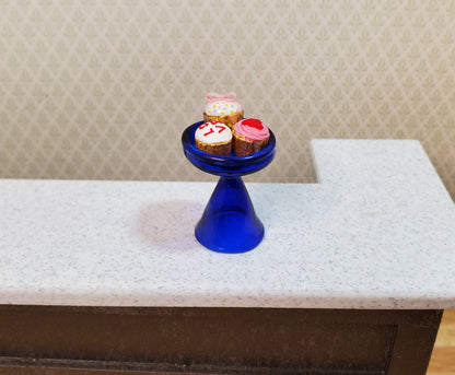 Dollhouse Cobalt Blue Glass Pedestal Plate Stand 1:12 Scale Miniature