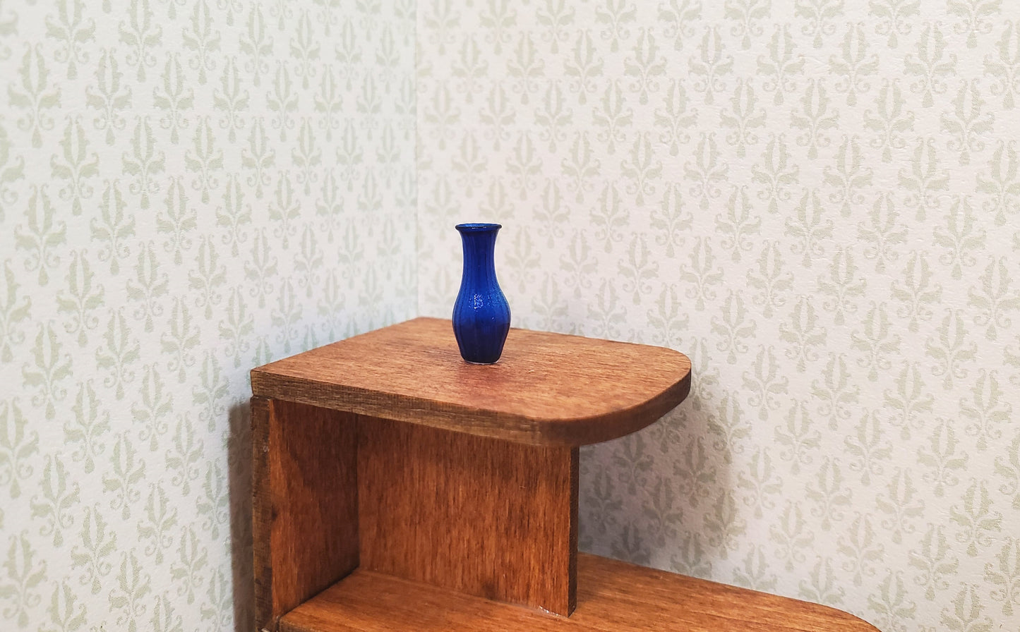 Dollhouse Ridged Blue Glass Bud Vase 1:12 Scale Miniature Flowers Decor