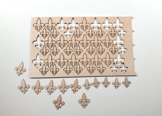 Fleur De Lis Wood Cut Outs Small Thin 48 Pieces Basswood Decoration 1/32 Thick