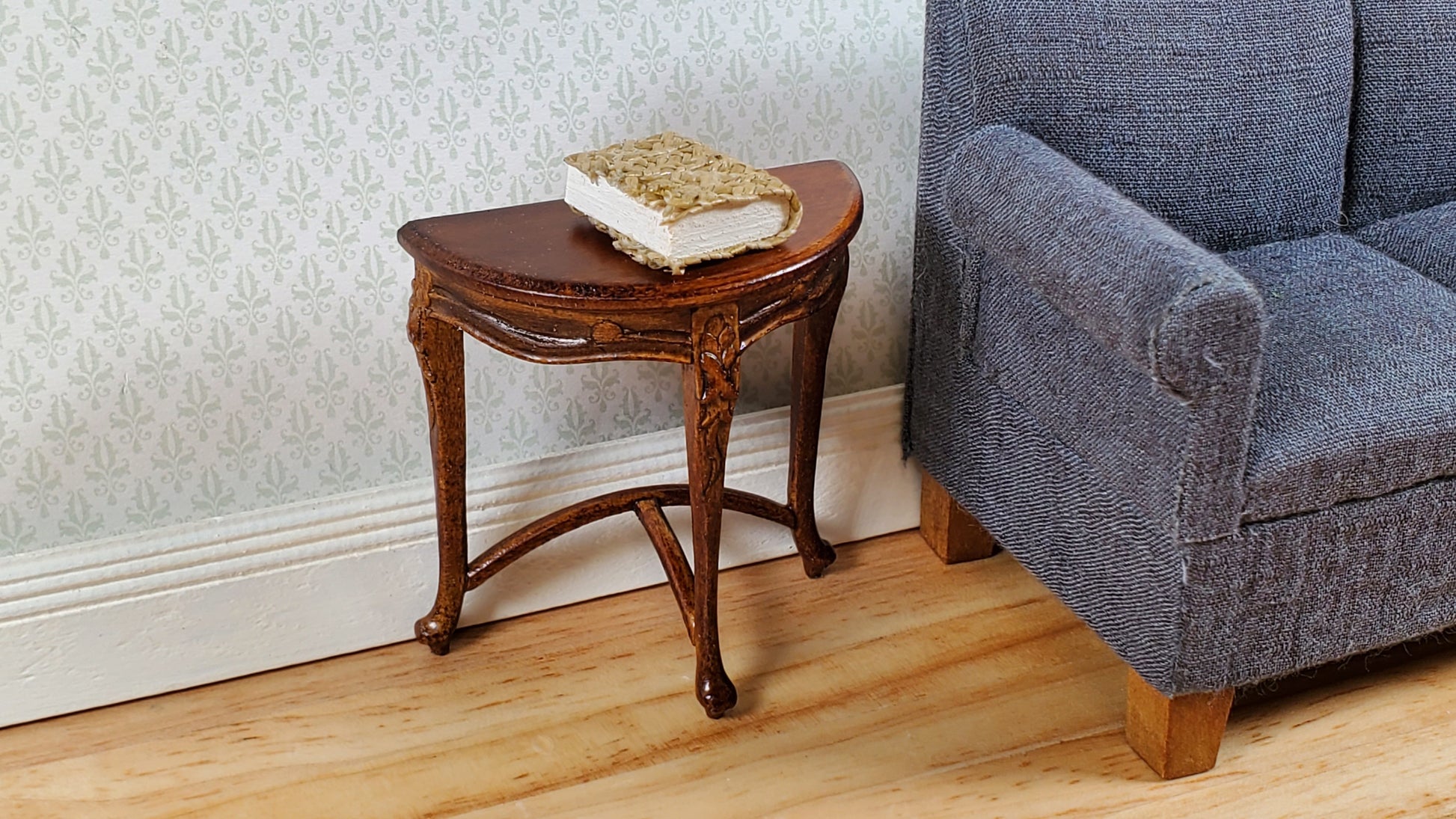 JBM Miniature Side Table Half Round SMALL Art Nouveau Style 1:12 Scale Dollhouse