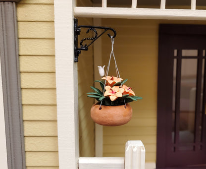 Dollhouse Orange Lilies in a Hanging Terra Cotta Planter 1:12 Scale Miniature