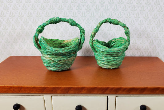 Dollhouse Baskets Set of 2 Green 1:12 Scale Dollhouse Miniatures