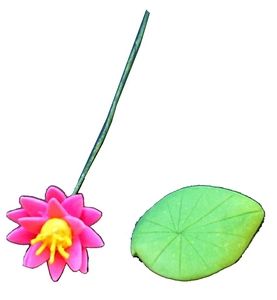 Dollhouse Pink Water Lily with Lily Pad Long Stem 1:12 Scale Miniature