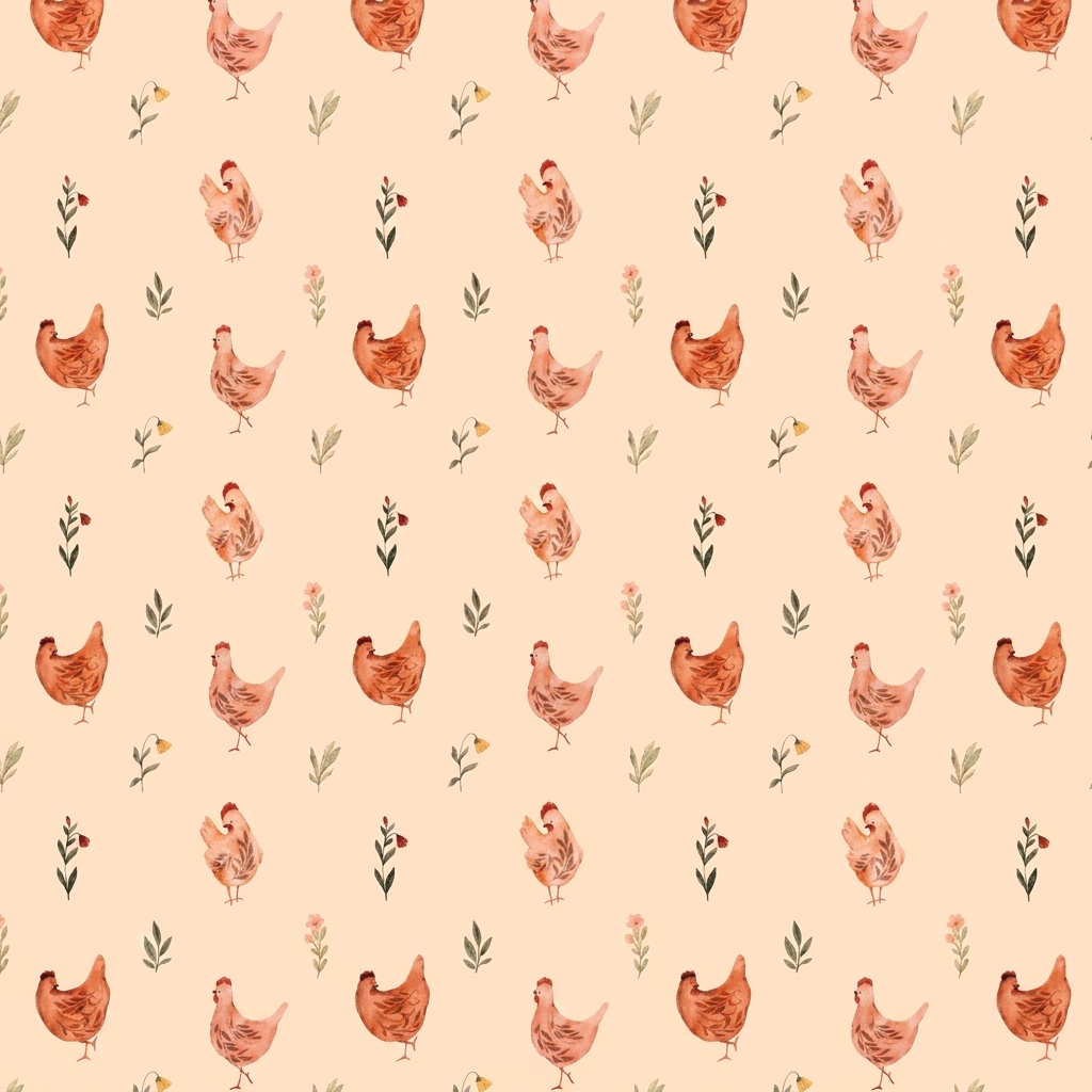 Dollhouse Kitchen Wallpaper 3 Sheet Peachy Chickens 1:12 Country Spring