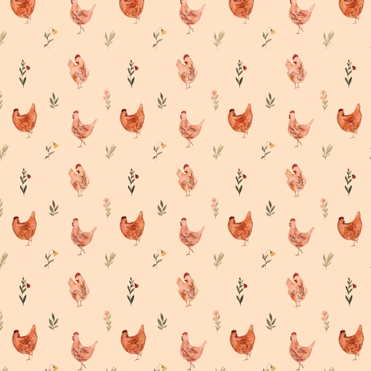 Dollhouse Kitchen Wallpaper 3 Sheet Peachy Chickens 1:12 Country Spring