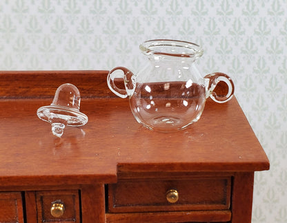 Dollhouse Miniature Jar for Candy or Sugar Handles and Top Clear Glass Pot Belly
