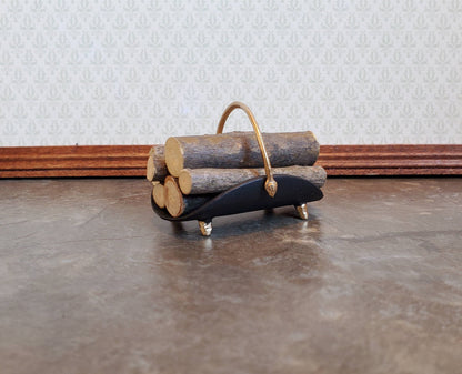 Dollhouse Miniature Fireplace Log Rack Holder with Logs Black Gold Metal 1:12 Scale