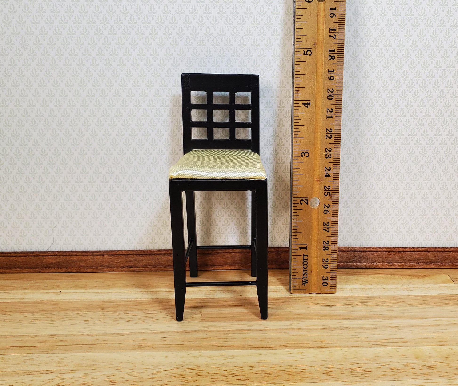 Dollhouse Tall Modern Bar Chair with Padded Seat Black 1:12 Scale Furniture