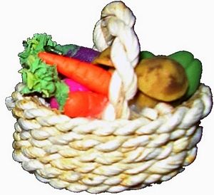 Dollhouse Assorted Vegetables in a White Basket 1:12 Scale Miniature Food