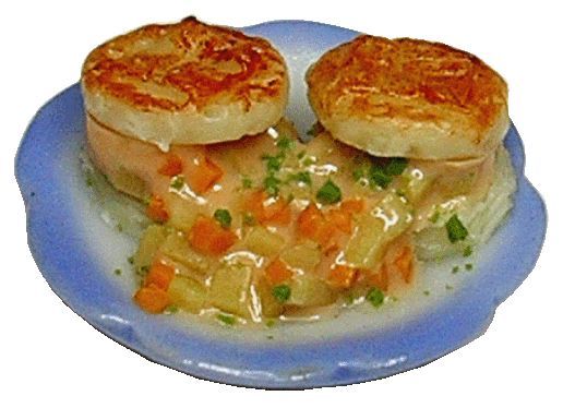 Dollhouse Plate of Chicken Biscuits with Veggies 1:12 Scale Miniature Food