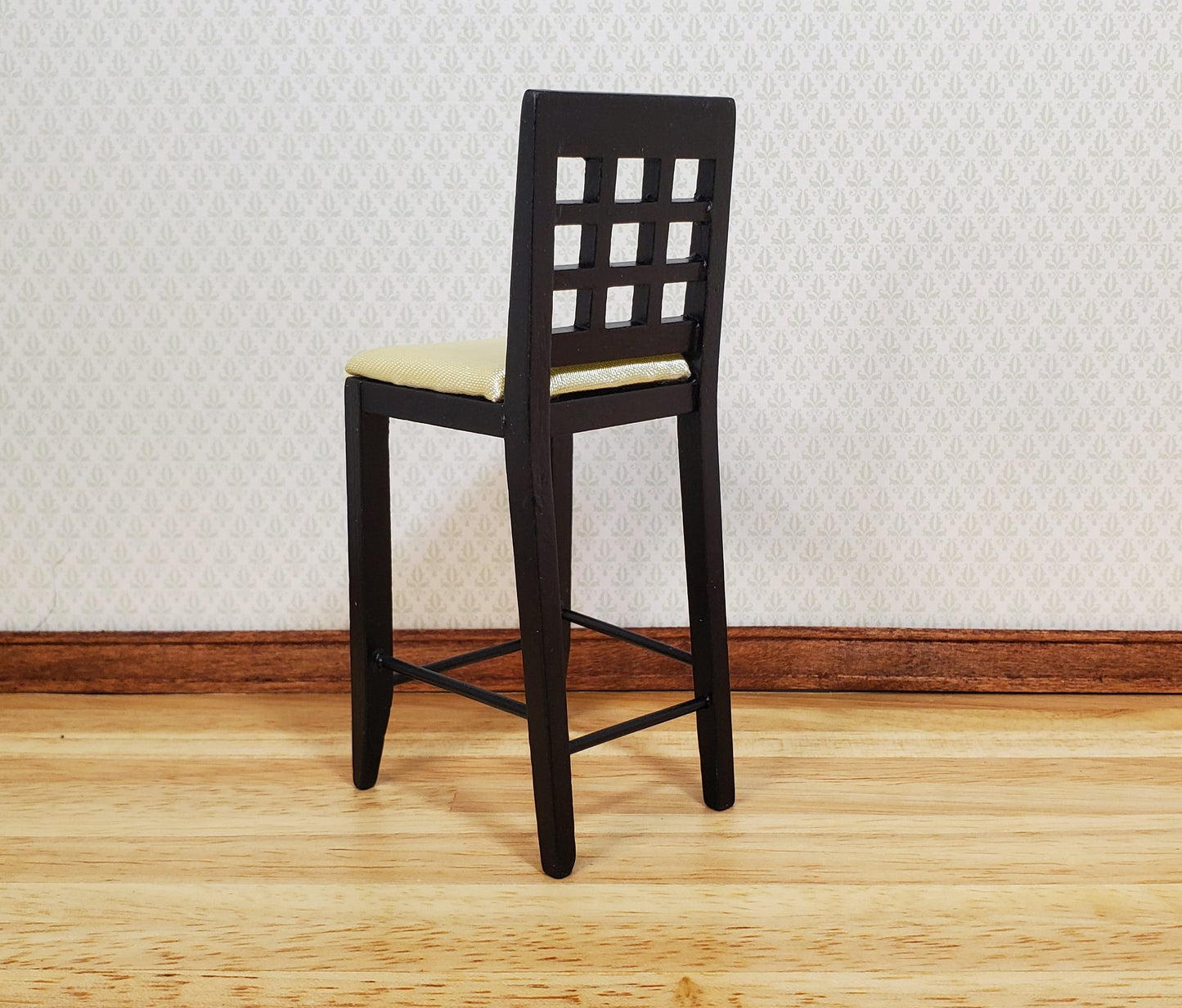 Dollhouse Tall Modern Bar Chair with Padded Seat Black 1:12 Scale Furniture