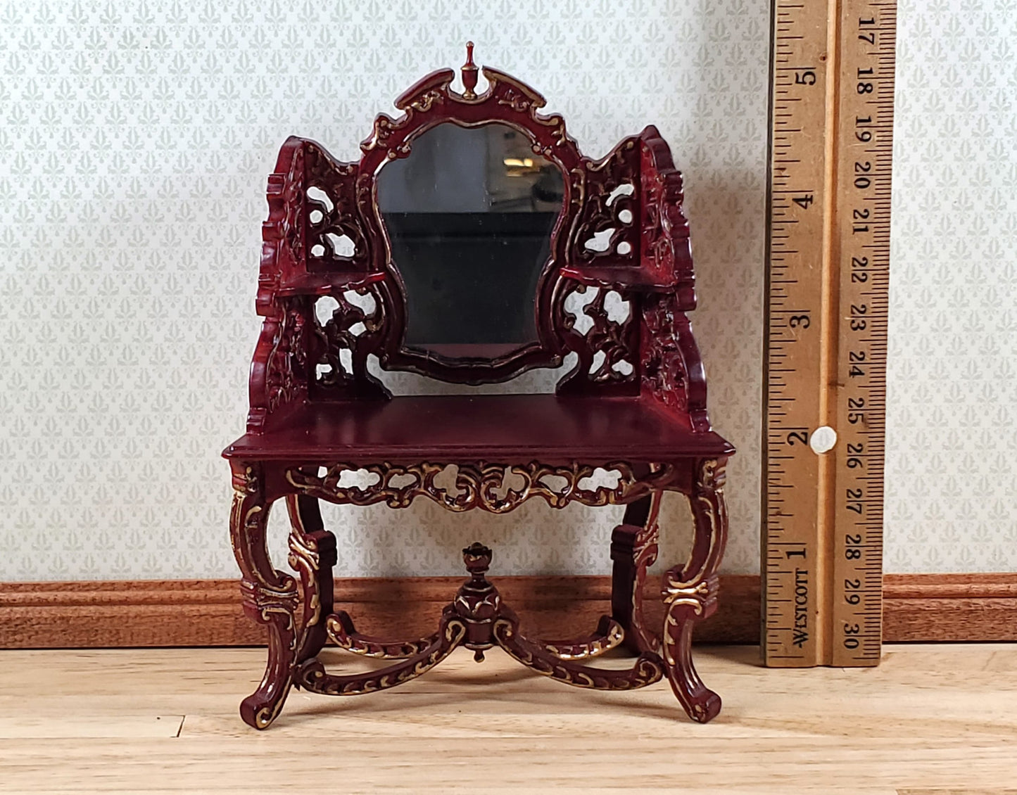 Dollhouse Vanity Dressing Table Mahogany Finish 1:12 Scale by Hansson Miniatures