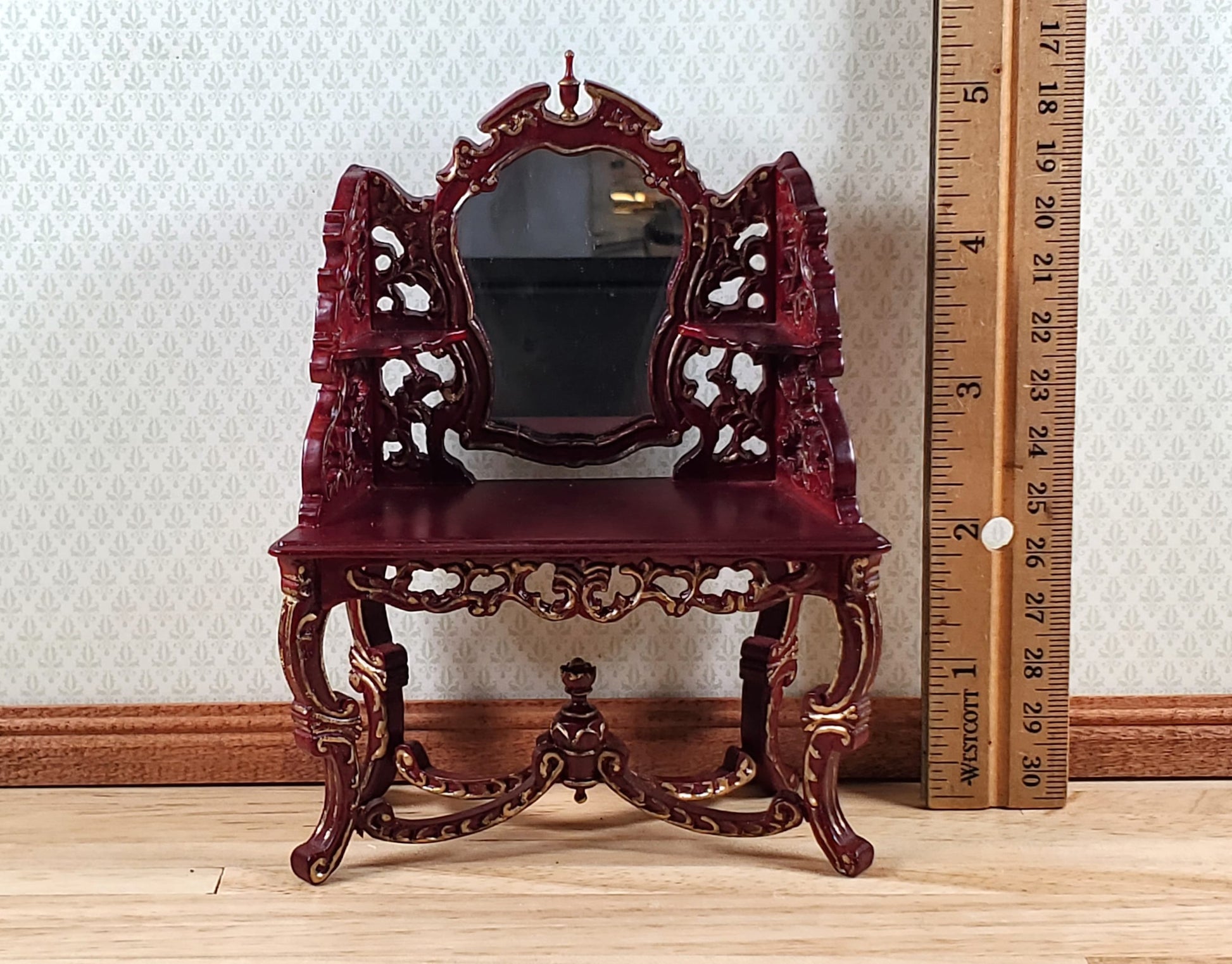Dollhouse Vanity Dressing Table Mahogany Finish 1:12 Scale by Hansson Miniatures