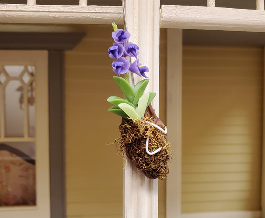 Dollhouse Hanging Orchid Purple with Bark & Moss Flowering Plant 1:12 Scale