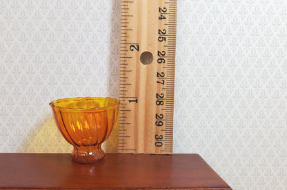 Dollhouse Glass Ribbed Pedestal Bowl Amber Color 1:12 Scale Miniature Decor