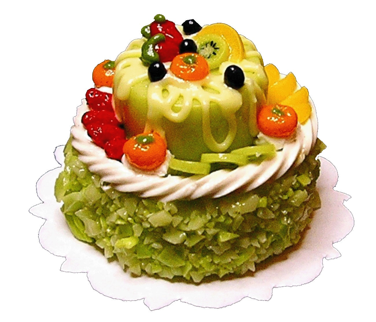 Dollhouse 2 Tier Fruit Topped Cake Green 1:12 Scale Miniature Dessert Food