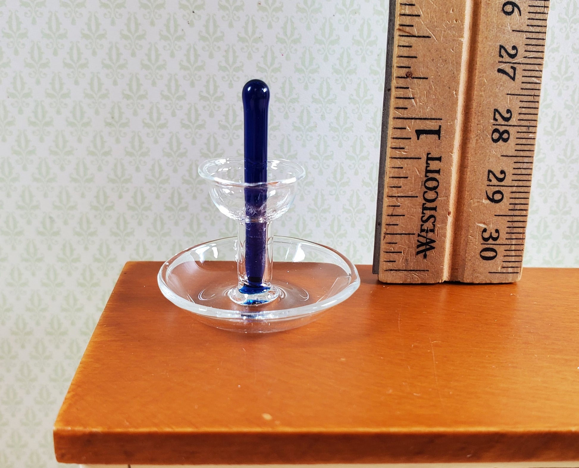 Dollhouse Glass 2-Tier Serving Stand Cobal Blue Center 1:12 Scale Miniature
