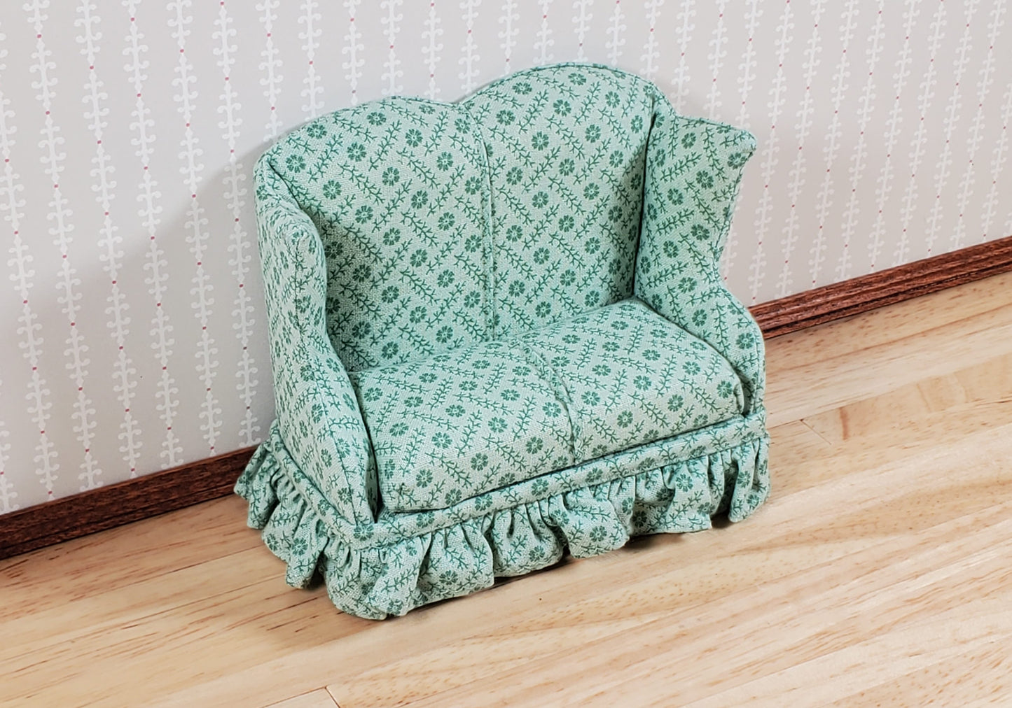 Dollhouse Small Loveseat Sofa Sage Green 1:12 Scale Miniature Furniture