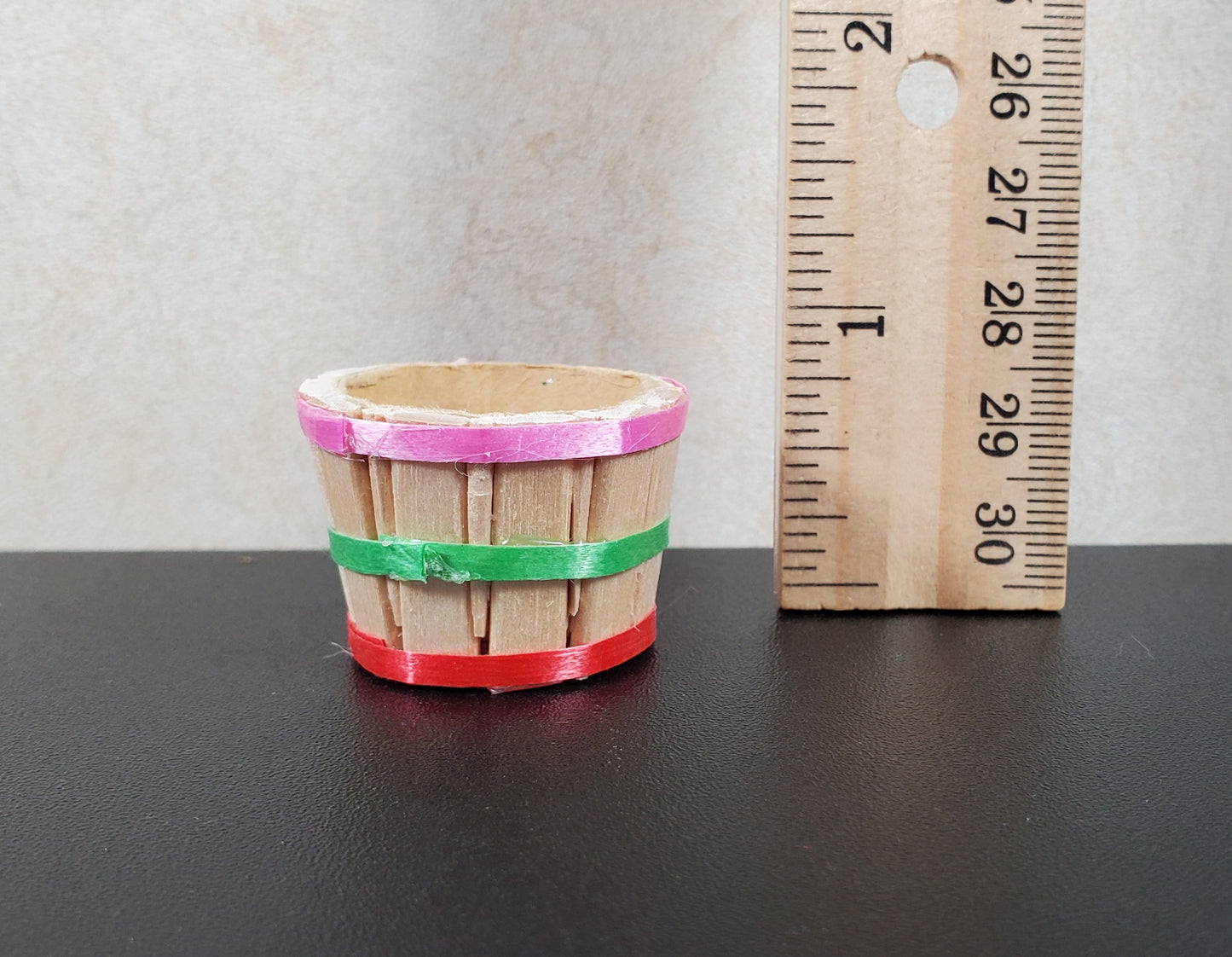 Dollhouse Bushel Basket with Ribbons Empty Natural Fiber 1:12 Scale Miniature