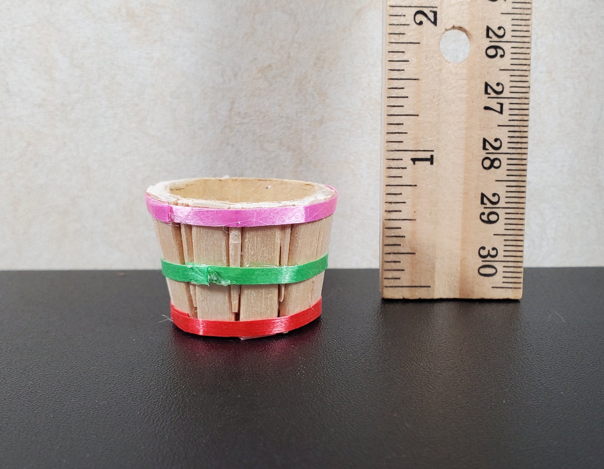 Dollhouse Bushel Basket with Ribbons Empty Natural Fiber 1:12 Scale Miniature