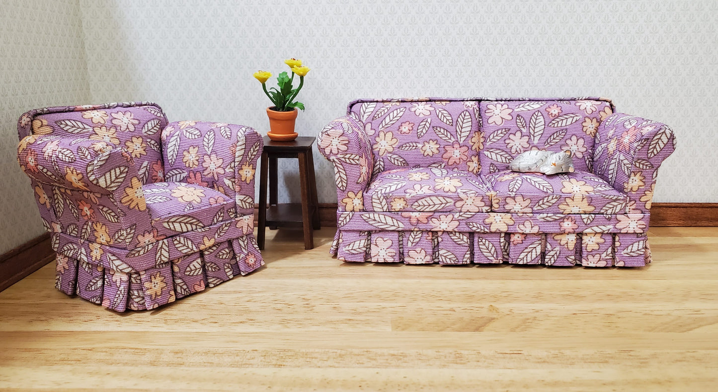 JBM Dollhouse Chair Purple Floral Modern Style 1:12 Scale Miniature Furniture