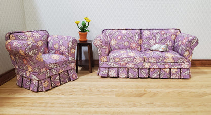 JBM Dollhouse Chair Purple Floral Modern Style 1:12 Scale Miniature Furniture