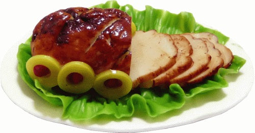Dollhouse Sliced Ham with Garnish on an Oval Platter 1:12 Scale Miniature Food