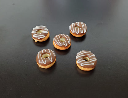 Dollhouse Donuts x5 Chocolate Frosted White Drizzle 1:12 Scale Miniature Food