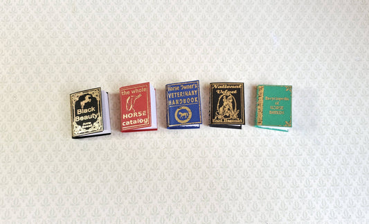 Dollhouse Miniature Book Set x5 Horse Lovers Set 1:12 Scale (blank inside)