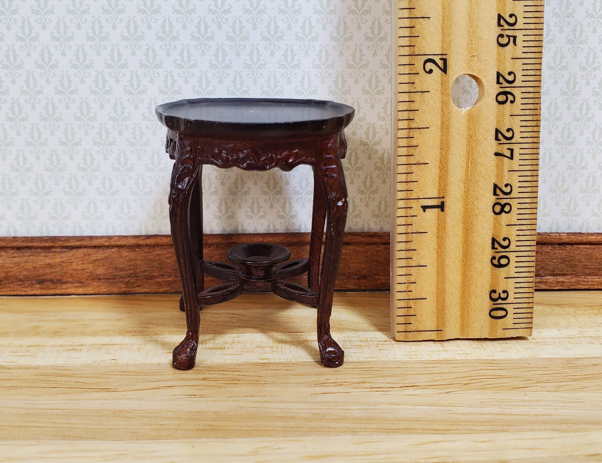 Bespaq Dollhouse Small Side Table Round Mahogany 1:12 Scale Miniature Furniture