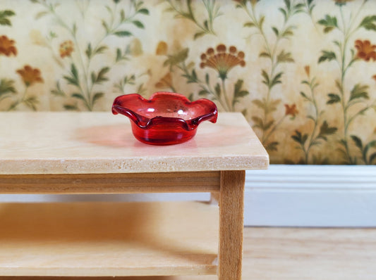 Dollhouse Red Glass Candy Dish or Serving Bowl 1:12 Scale Miniature