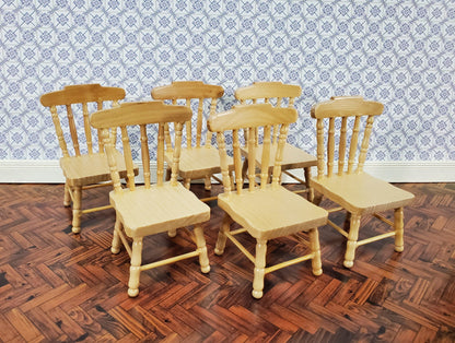 Dollhouse Kitchen Chairs Spindle Back Set of 6 Light Oak 1:12 Scale Miniature Furniture
