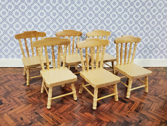 Dollhouse Kitchen Chairs Spindle Back Set of 6 Light Oak 1:12 Scale Miniature Furniture