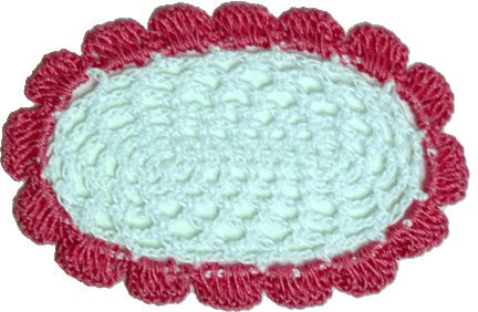Dollhouse Hand Crocheted Oval Doily White with Pink Trim 1:12 Scale Miniature