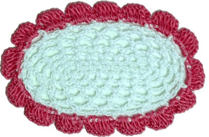Dollhouse Hand Crocheted Oval Doily White with Pink Trim 1:12 Scale Miniature