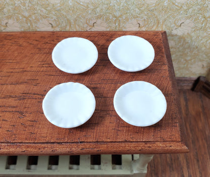 Dollhouse White Fluted Edge Ceramic Dinner Plates Set of 4 1:12 Scale Miniatures