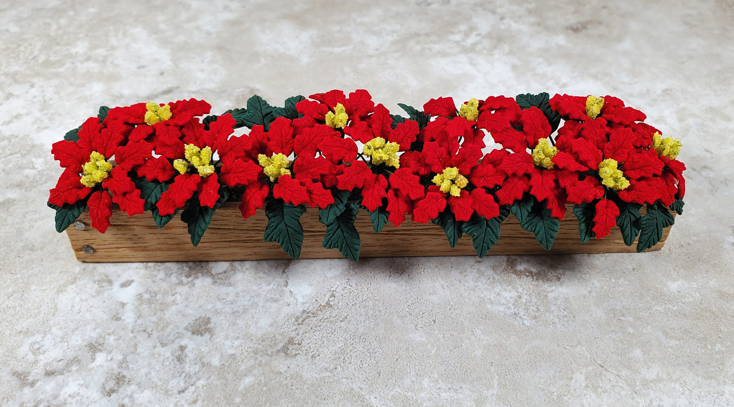 Dollhouse Deluxe Red Poinsettias in 5.5" Window Box Planter 1:12 Scale Miniature
