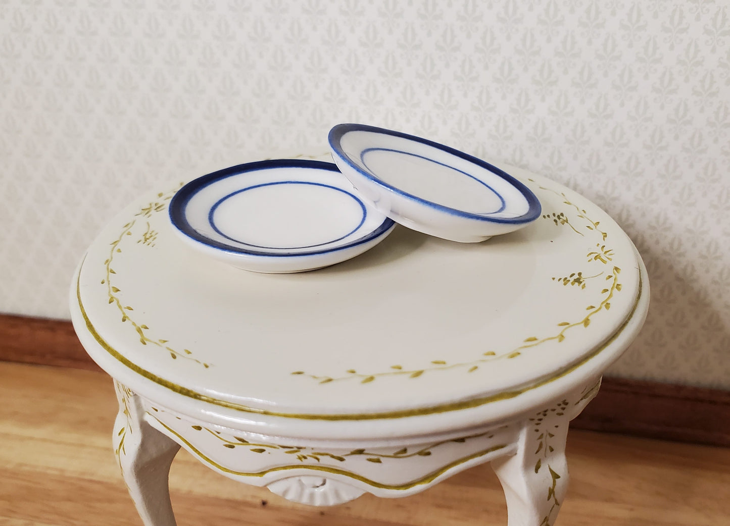 Dollhouse Round Blue & White Ceramic Platter x2 1:12 Scale Miniature