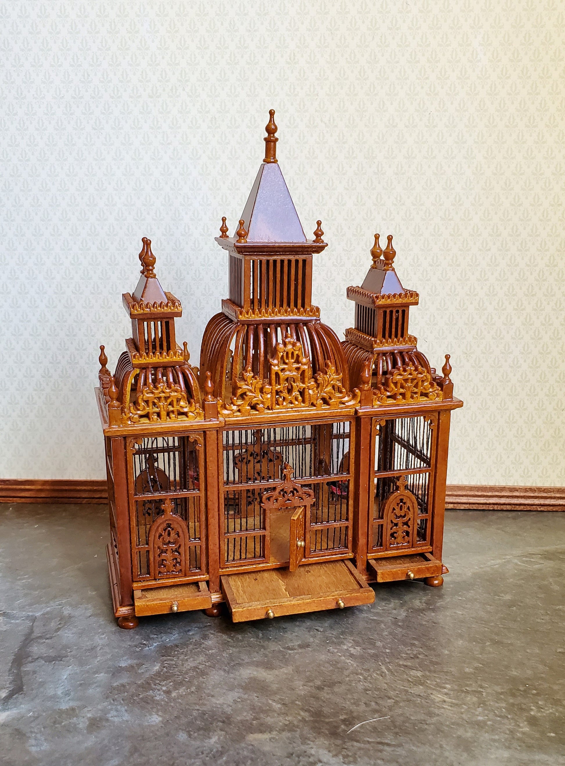 Dollhouse Miniature Birdcage JBM Large Victorian Fancy 1:12 Walnut Finish