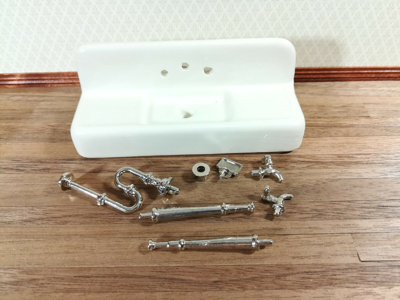 Dollhouse White Porcelain Sink Kit Kitchen or Utility Room 1:12 Scale Miniature