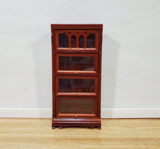Dollhouse Bookcase Barrister Lawyers 4 Shelf Sliding Doors 1:12 Scale Miniature Furniture Walnut Finish