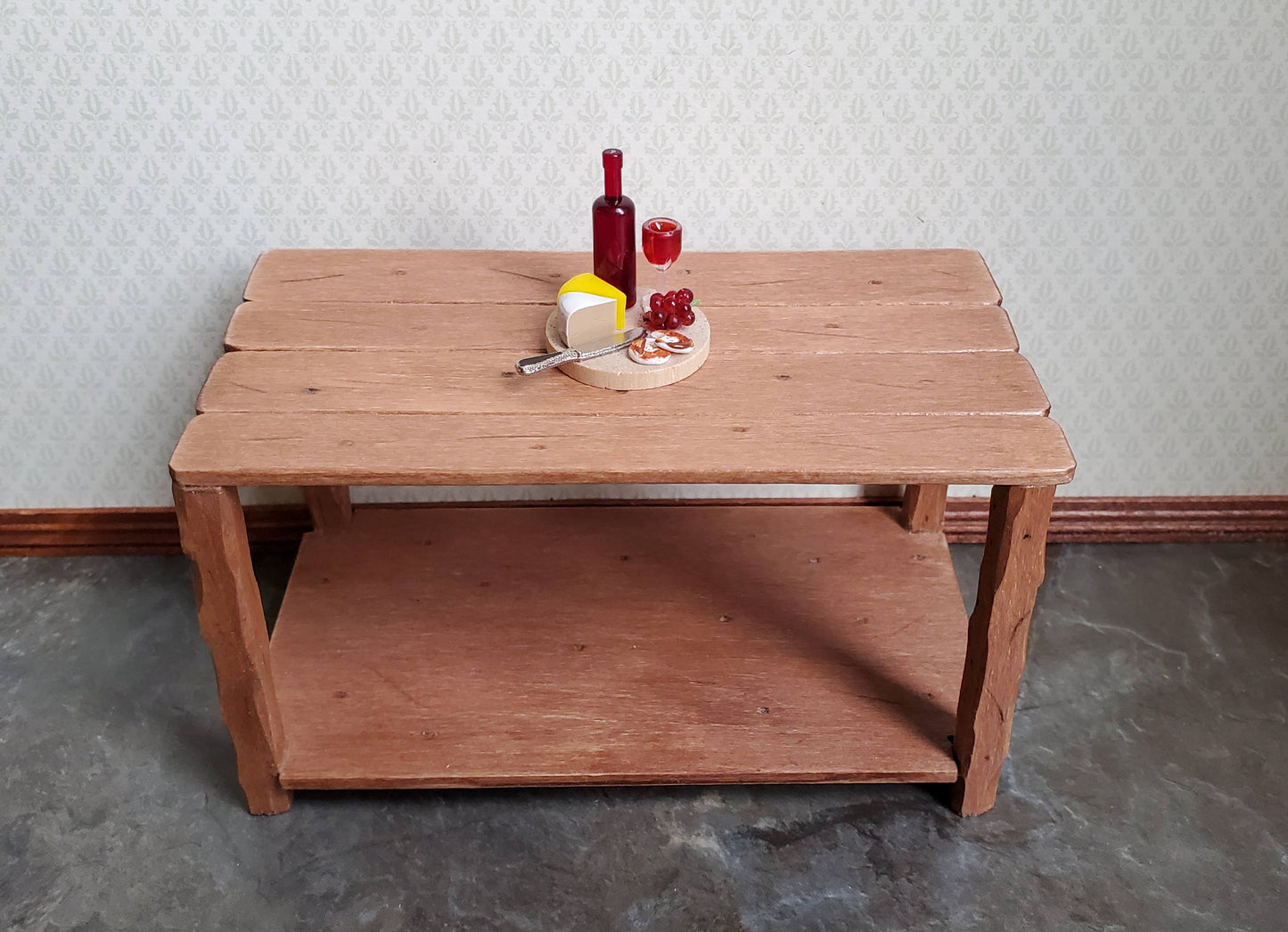 Dollhouse Red Wine Bottle & Filled Glass with Cheese Grapes Knife 1:12 Scale