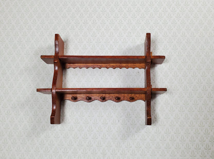 Dollhouse Shelf Kitchen with Pegs 1:12 Scale Miniature Walnut Finish
