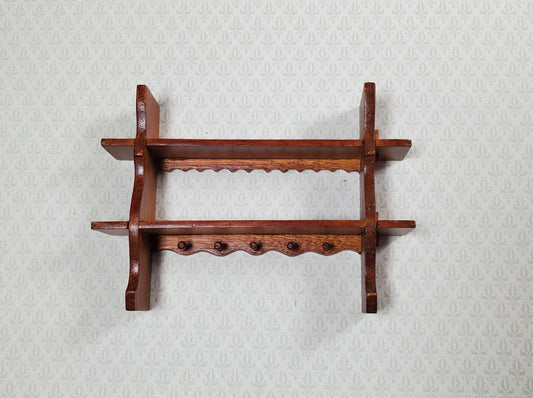 Dollhouse Shelf Kitchen with Pegs 1:12 Scale Miniature Walnut Finish