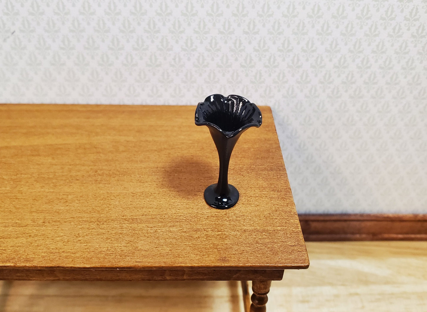 Dollhouse Black Floral Vase Tall Slim 1:12 Scale Miniature Decoration
