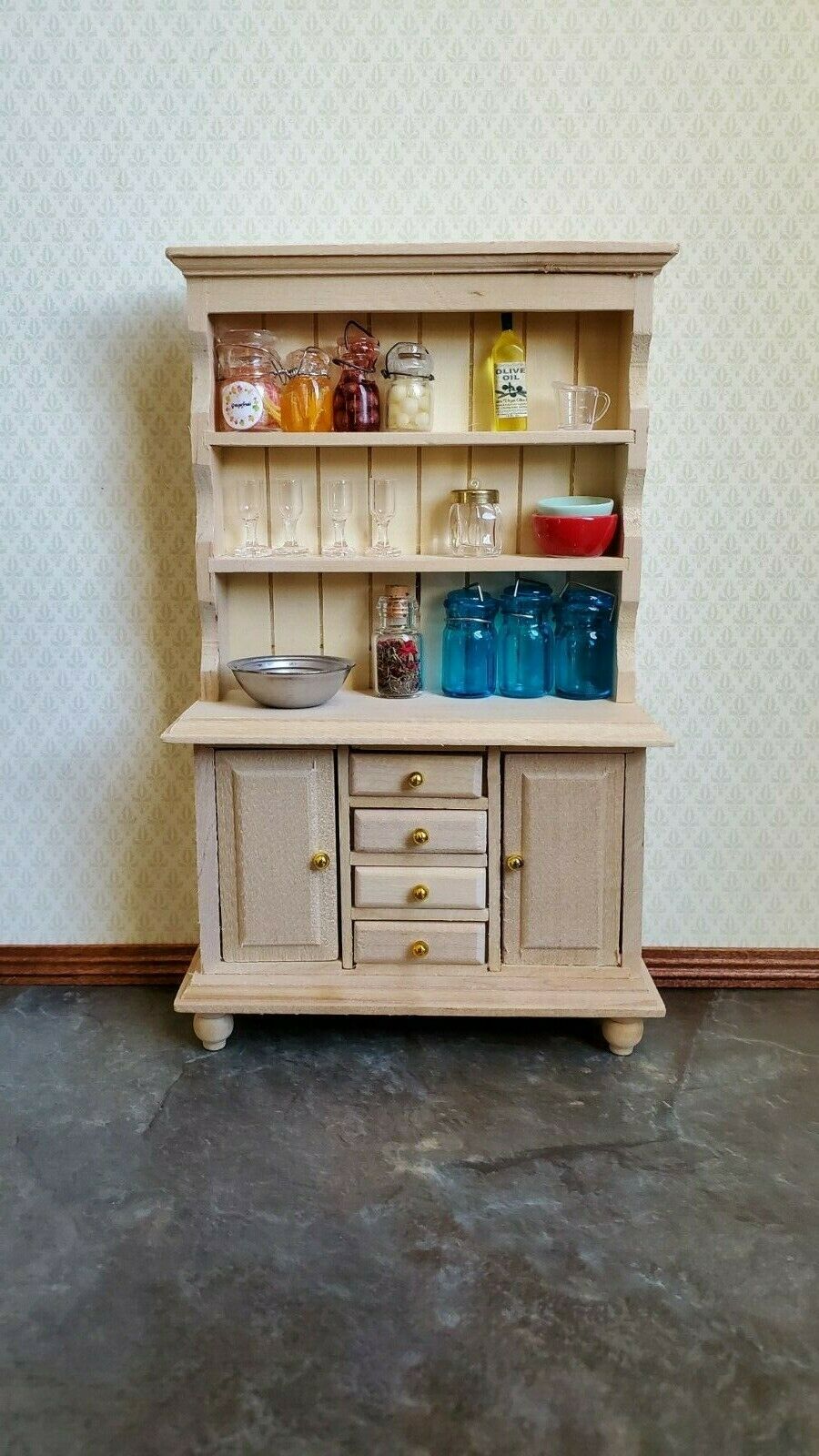 Dollhouse Miniature Welsh Cabinet Kitchen Hutch 1:12 Scale Wood Furniture